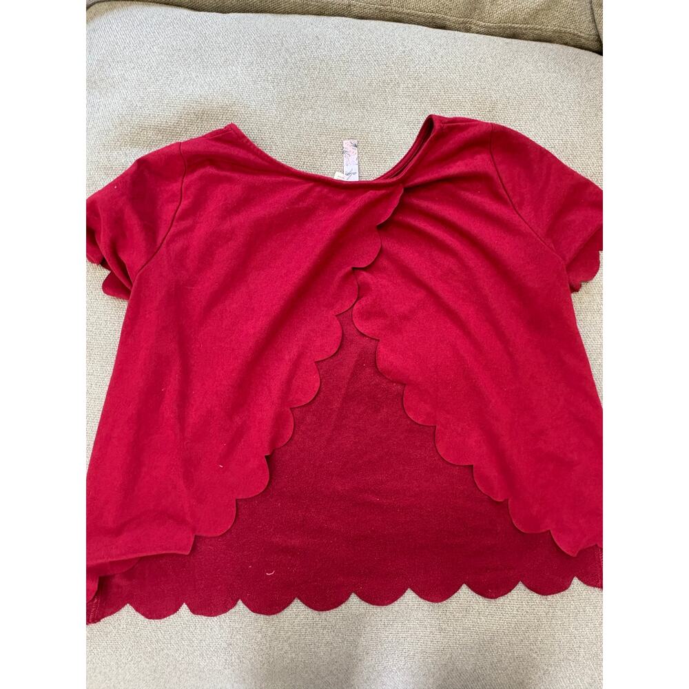 Alya Red Scalloped Hem Short Sleeve Top Size M - Picture 4 of 6